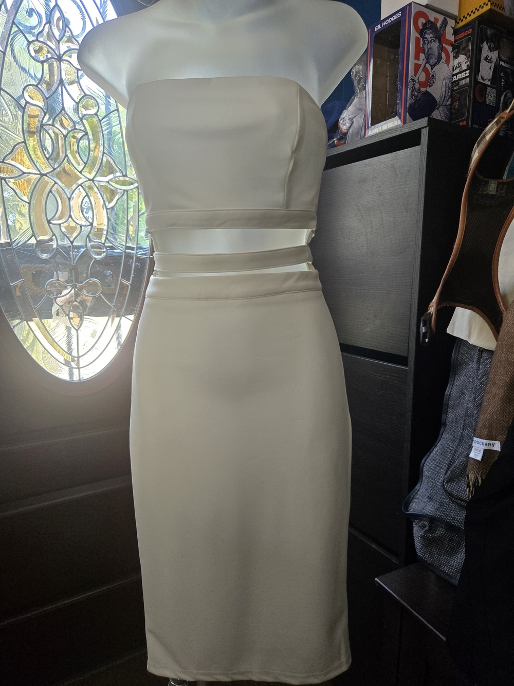 Charlotte Russe Strapless Ivory Cutout Sheath Dress, Small, NWT